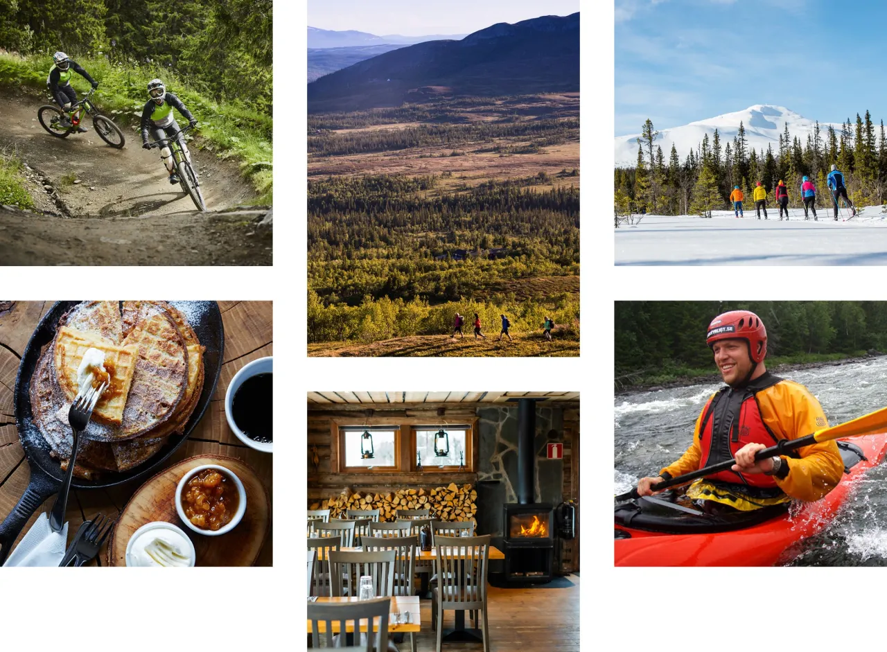 collage på aktiviteter, våfflor och restaurangen